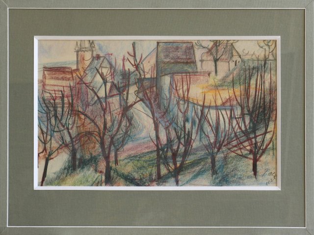 Jan Chmelař: Pavlov, u chalupy, 1982, kresba-pastel