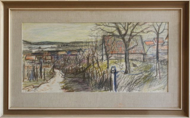 Jan Chmelař: Záplavy pod Pálavou, 1987, tužka, pastel